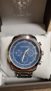 Vince Camuto Mens Silver And Blue Watch New In Box Needs Battery - Picture 1 of 8