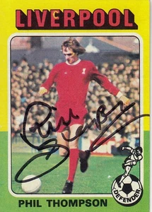 Vintage SIGNED TOPPS 1975/76 Trading Card PHIL THOMPSON LIVERPOOL - Bild 1 von 1