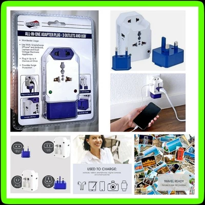 🔌 Adaptador All-In-One American Tourister Plug 3 Tomadas e USB 50 PAÍSES ✅ NOVO - Imagem 1 de 4