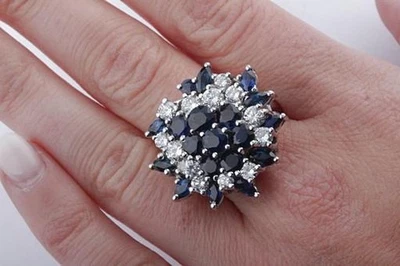 Sapphire Diamond Ring 585 14K White Gold Size 57 Noble - Изображение 1 из 4