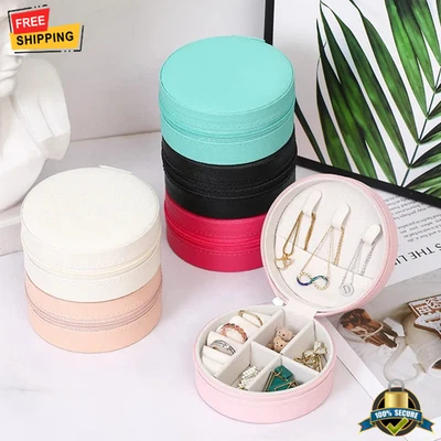1 pieza Joyero Portátil Redondo Cuero PU Organizador de Viaje para Anillos Pendientes Foto 1 de 4