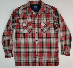 Pendleton 100% Washable Wool Red Plaid Wool Flannel Board Shirt Large Long - Picture 1 of 7