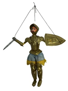 Vintage Knight Italian Sicilian Puppet Marionette Metal Armor Shield Feathers - Picture 1 of 6