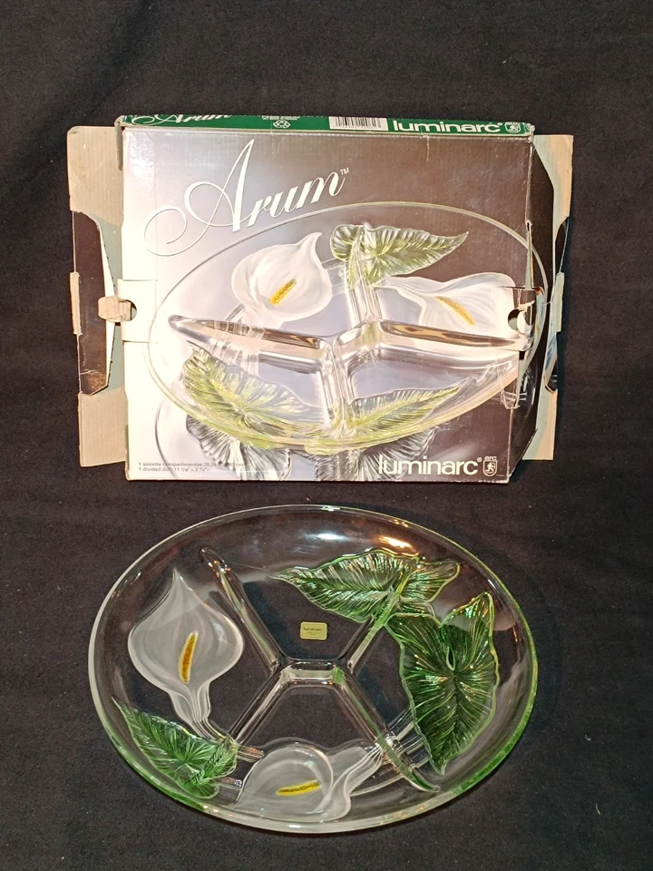 A1BC⚠️VINTAGE PLAT DE SERVICE COMPARTIMENTÉ LUMINARC "ARUM" NEUF EN BOITE ⚠️ - Photo 1/4