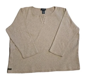 Lauren By Ralph Lauren Women's 2X Hook & Eye Henley Longsleeve Ribbed Tan - Picture 1 of 9