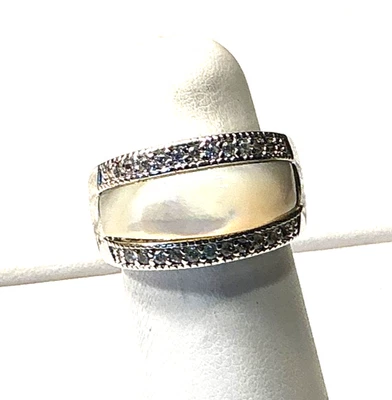 Moda Anillo Madreperla Cristal Estrás Banda Plata Talla 9 Nuevo Sin Etiquetas Lote 65 Foto 1 de 4