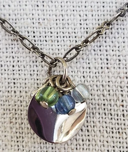 Vtg Claires Dangle Disc Bead Pendant Silver Tone Choker Necklace 19" Crimp Chain - Picture 1 of 6