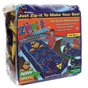 Zipit Friends Bedding Set Fleece Twin Bed Sleeping Bag Blue Puppy 38" x 74"