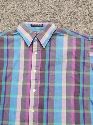VTG Members Only Shirt Men Medium Madras Plaid Button-Up Blue Purple 90s Y2K - Image 1 of 4