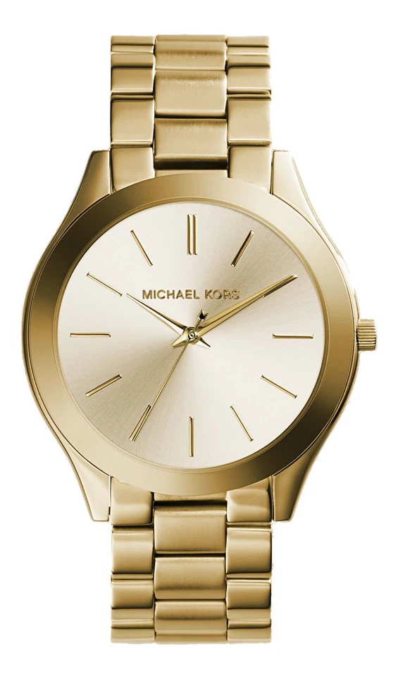 Michael Kors Slim Runway 42 mm Stainless Steel Case Women's Gold-Tone Wrist Watch, Gold Dial - (MK3179)