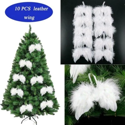 10 X Blanco Vintage Pluma Colgante Alas de Ángel Árbol de Navidad Adorno de Navidad