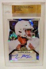 TANNER MCKEE 1/1 CRYSTAL BLUE PROOF SLABBED AUTO LEAF METAL FOOTBALL 2023