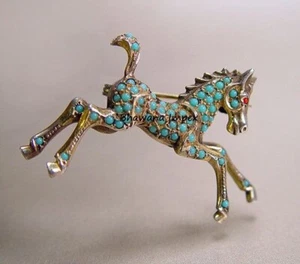Running Horse Turquoise Brooch Jewelry Sterling Silver Weeding Brooches Jewelry - Picture 1 of 1
