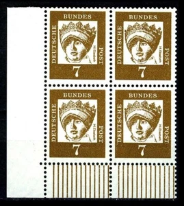 BUND bed. Deutsche (y) 7 Pf. **, Mi. 348 - Eckrand-Vierer u.l. postfrisch - Picture 1 of 1