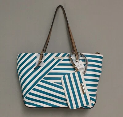 NINE WEST Cruise It Girl Conjunto de Bolso/Cartera de Cuero Sintético a Rayas Verdes Nuevo con Etiquetas Foto 1 de 4