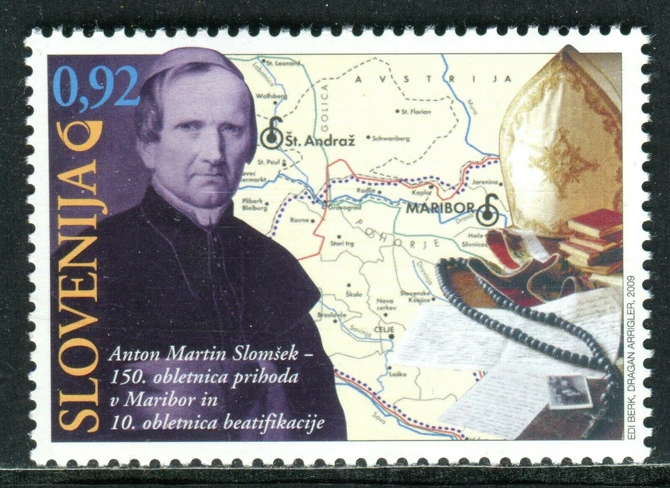 742 - SLOVENIA 2009 - Anton Martin Slomsek - Bishop - Poet - Map - MNH Set - Image 1 of 2