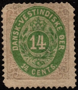 Danish West Indies Stamp Scott # 12a - 14 Cents Mint Numeral Inverted Frame Rare - Picture 1 of 1