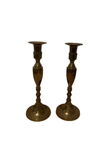 Set of Two Brass Candle Holders from India - 10 1/4" Tall - Picture 1 of 5