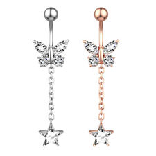 Stainless Steel Butterfly Crystal Curvy Belly Navel Ring Piercing Body Jewelry