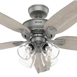Hunter Fan 52 in Traditional Matte Silver Ceiling Fan with Light and Pull Chain - Picture 1 of 6