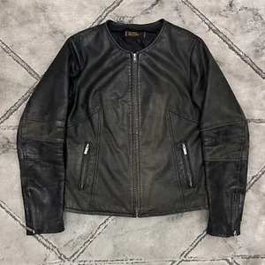 Levi's Womens Sta-Prest Black Leather Moto Biker Jacket -LARGE VTG Y2K *HAS MARK - Picture 1 of 14