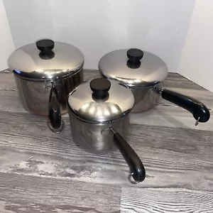 Juego inferior de cobre vintage Revere Ware de 3 cacerolas con tapas - Imagen 1 de 10