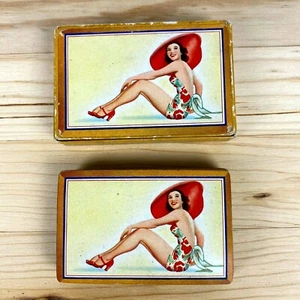 Vintage Pin-Up Girl Spielkarten Badeanzug Duratone Kunststoff beschichtet Deck - Bild 1 von 8