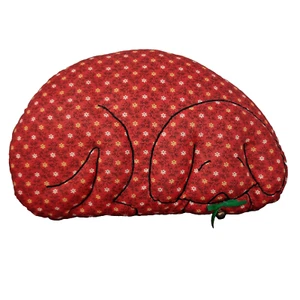 Vintage Throw Pillow Handmade Dog Shaped Red Calico Puppy Country Cottagecore - Picture 1 of 16