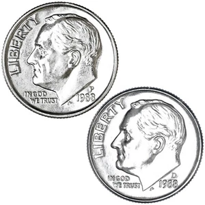 1988 P D Roosevelt Dime BU 2 Coin Year Set - Picture 1 of 5