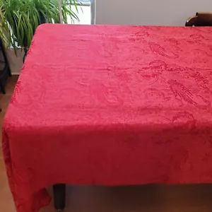Threshold Tablecloth Red Jacquard Botanical Paisley 80x55" Cotton Blend - Picture 1 of 15