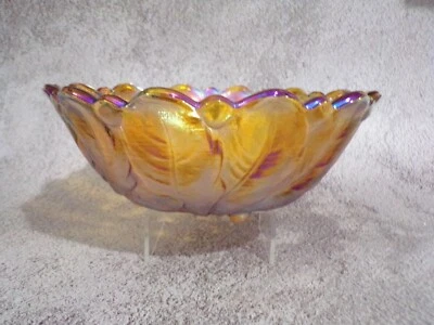 Vintage Amber Leaf Carnival Glass Bowl - Image 1 of 4