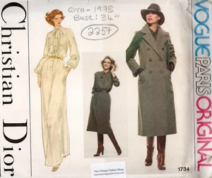 1978 Vintage VOGUE Sewing Pattern B34” COAT & DRESS (2257) By Christian Dior - Picture 1 of 8