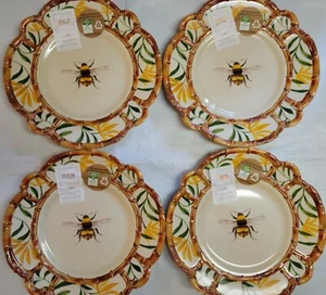 4x Platos de Cena Casa y Jardín 11" Bordes Festoneados Isla Tropical Abeja Melamina - Imagen 1 de 12