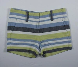 Ann Taylor Shorts Linen Blend Petites Size 00P White Blue Lime Green Striped - Picture 1 of 5