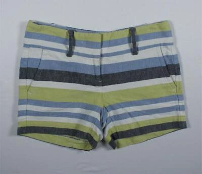 Ann Taylor Shorts Linen Blend Petites Size 00P White Blue Lime Green Striped - Image 1 of 4