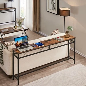 VECELO Console Table w/Power Outlet & USB Port Rectangle Wood Narrow Sofa Table - Picture 1 of 37