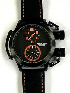 Deporte 9830-ORG Sutton Dual Time Black Leather 50mm Men's Quartz Watch Warranty - Picture 1 of 10