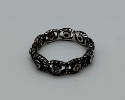 Vintage ALE Pandora Clear Stones Band Sterling Silver 925 Ring Size 7.5 - Image 1 of 4