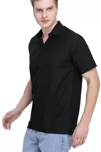 LA LEELA Men Short Sleeve Button Down Shirts Solid Shirt Summer M Black, Plain - Picture 1 of 3
