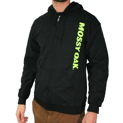 Mossy Oak Men's Fleece Full-Zip Hoodie Jacket Neon Logo Black ALL Sizes - Image 1 of 4