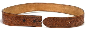 Cintura vintage - in pelle lavorata/timbrata - marrone - senza fibbia - floreale - 26-31" - Foto 1 di 3