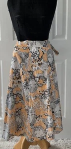 Modcloth Peeking at Perfection Damen Gr. 16 A-Linie Wickelrock Blumenmuster pfirsich orange - Bild 1 von 11