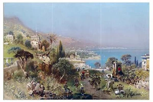 Tile Mural Mediterranean Coast sea by R. Alott Kitchen Backsplash Marble Ceramic - Photo 1 sur 14
