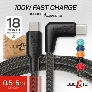 USB C to C Angled Type C to C 100W Fast Charger Cable for Samsung, iPhone 16 15 - Picture 1 of 150