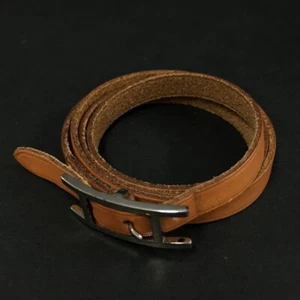 HERMES Hapi 3 Leather Silver Tone Long Bracelet Choker Brown/7BE0196 - Imagen 1 de 8