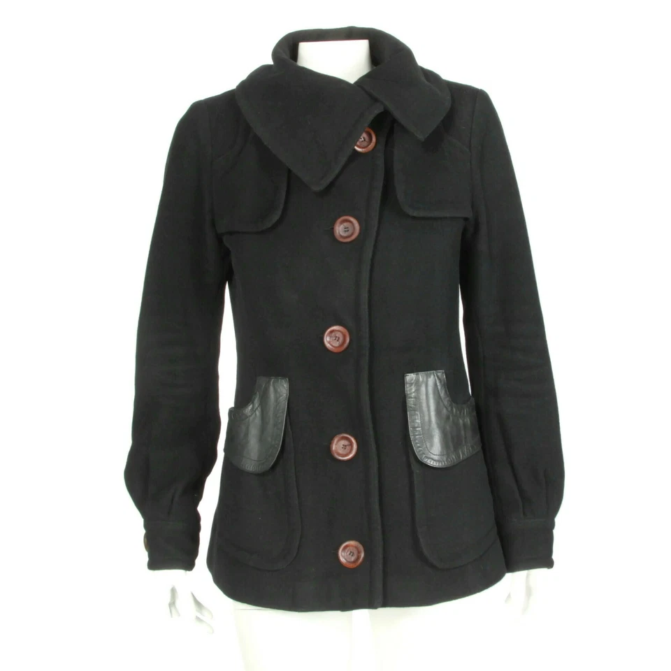 Mackage Pea Coat Black Wool w/ Leather Trim Jacket Women's size P/S - (blemish) - Imagem 1 de 4