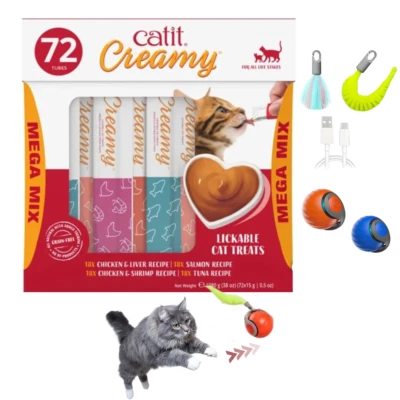 Golosinas cremosas para gatos Catit 72 quilates + bola de juguete eléctrica inteligente para gatos - (el color puede variar) Foto 1 de 4