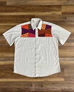 VTG Loris Azzaro Pour Homme Geometric Aztec Knit Patch Button Down Men's M White - Picture 1 of 16