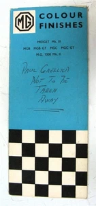 MG Midget III MGB GT MGC GT 1300 Mk II Colour Finishes Chart c1968 #2583 - Bild 1 von 3