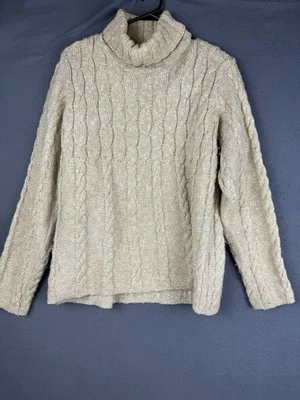 Woolrich Sweater Womens S Ivory Beige Cable Knit Made USA Wool Blend Turtleneck - Image 1 of 4